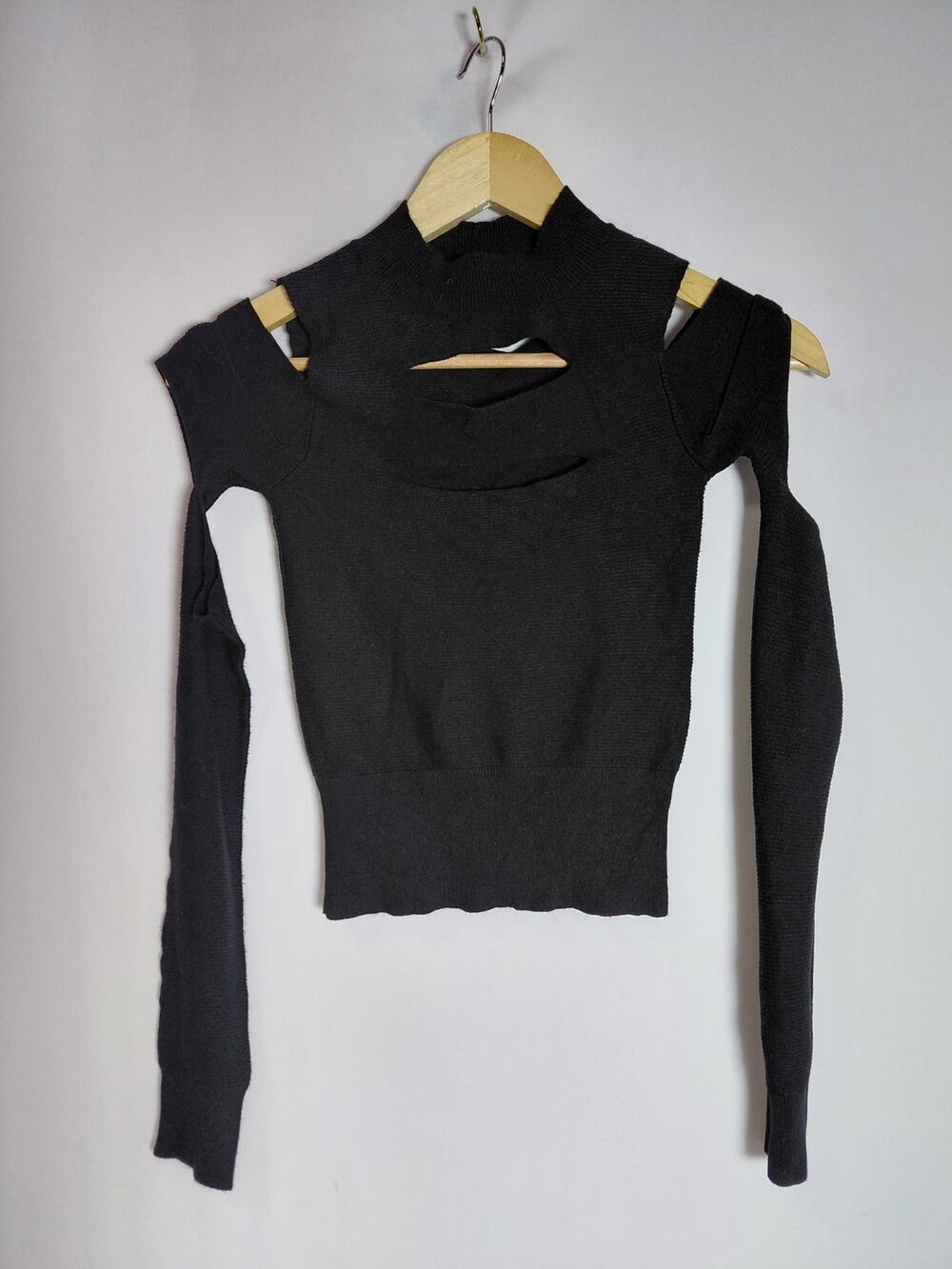 Express Black Cutout Knit Top Pullover Long Sleeve Women Size XS